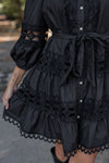 black lace pearl button dress