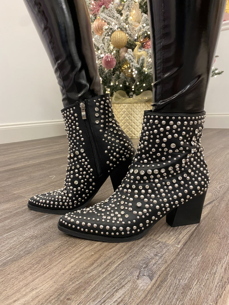 Hazel Studded Rhinestone Black Boot