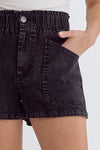 Entro Black elastic waistband twill shorts