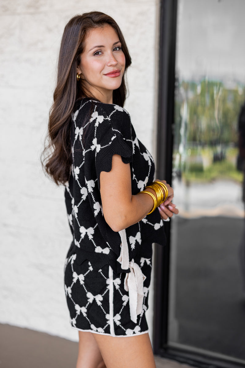 black white bow sweater top