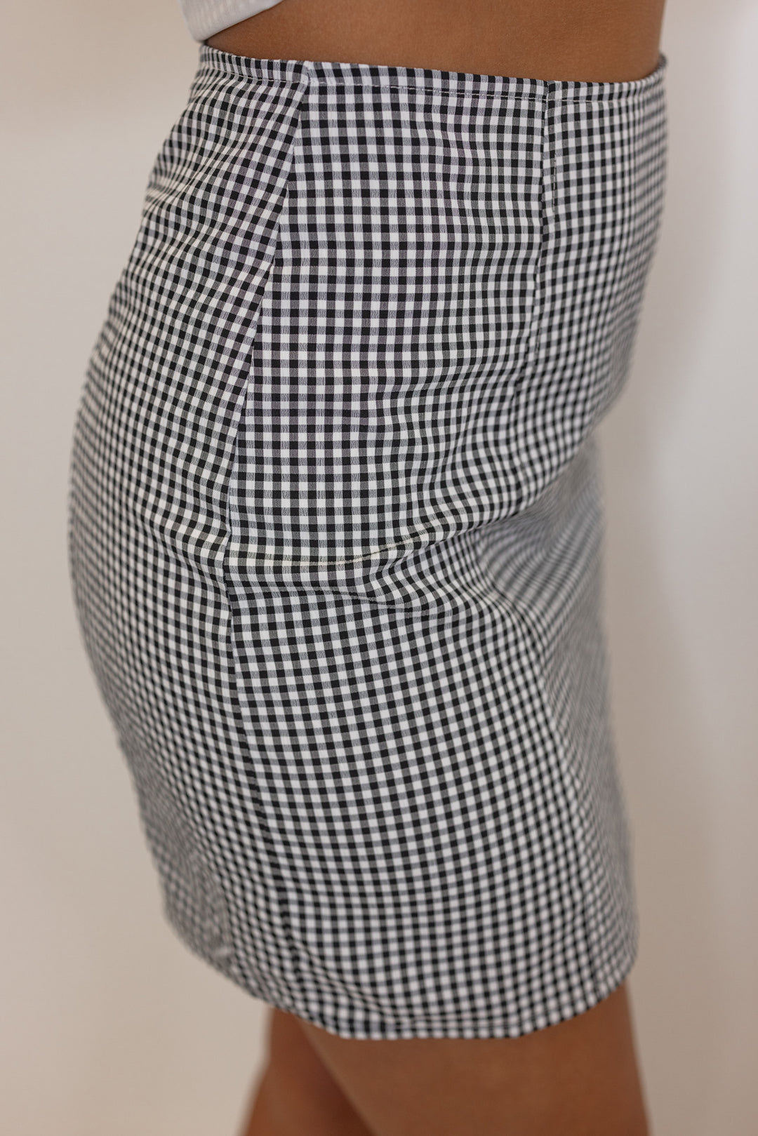 black white gingham mini skirt set