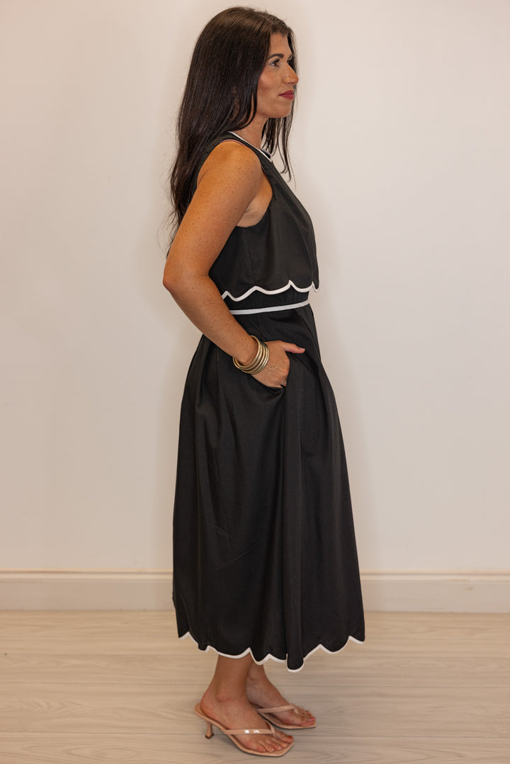 black white scalloped trim fancy dress