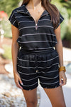 black white striped comfy cute shorts set