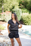 black white striped comfy cute shorts set