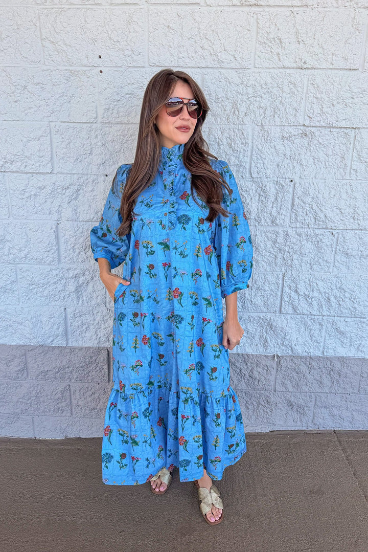 blue floral embroidered maxi dress