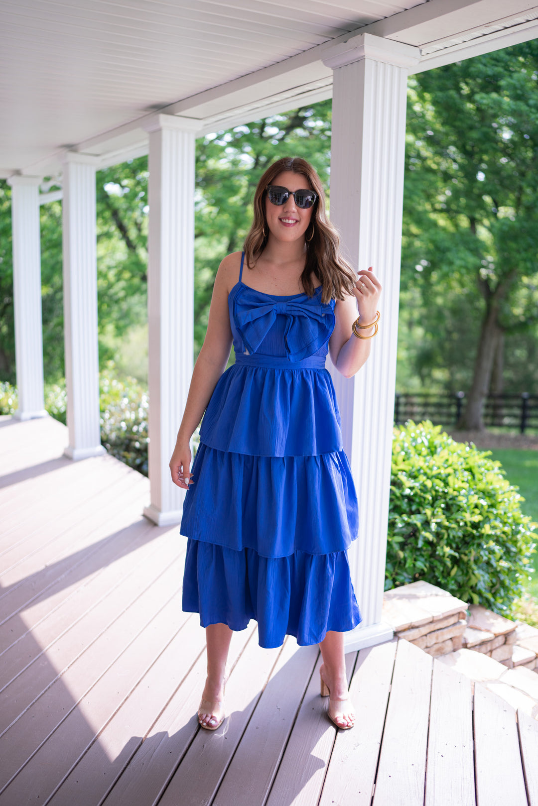 classy sophisticated blue bow midi dress