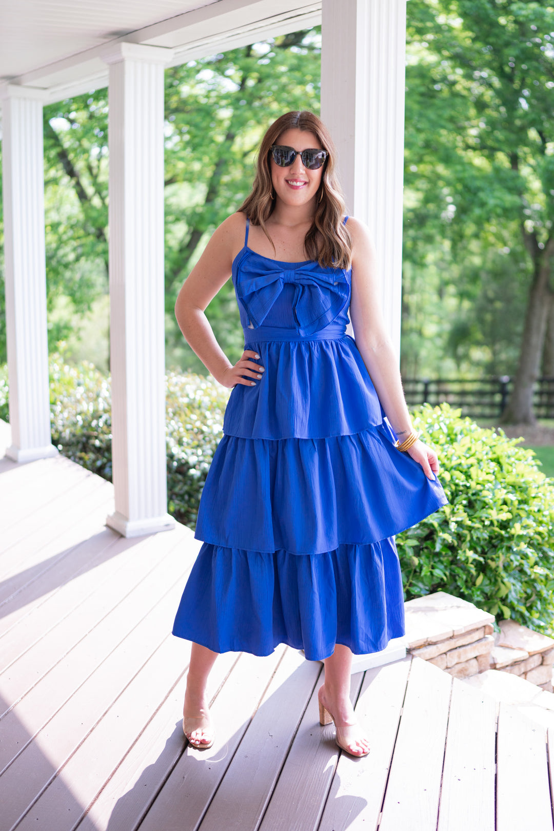 classy sophisticated blue bow midi dress