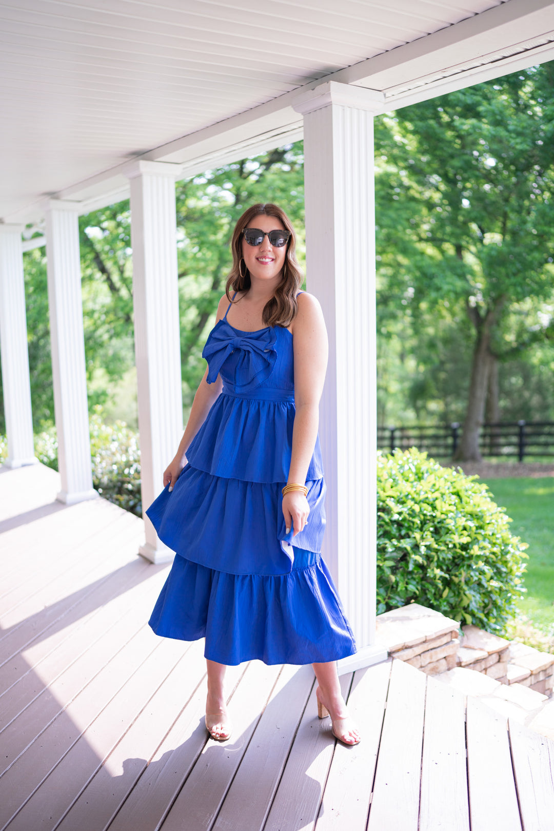 classy sophisticated blue bow midi dress