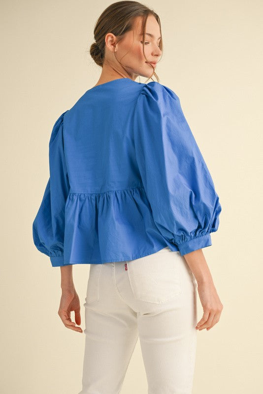 Dreamy Bows Blue Peplum Top