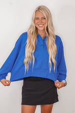 royal blue cropped sweatshirt pullover