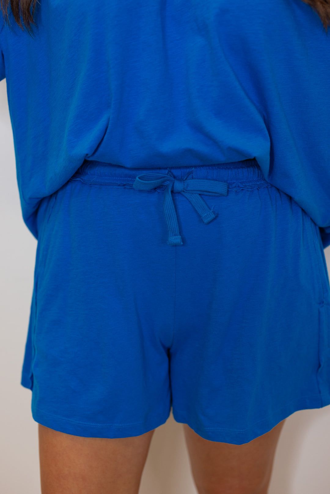 blue cotton slub knit shorts shirt set