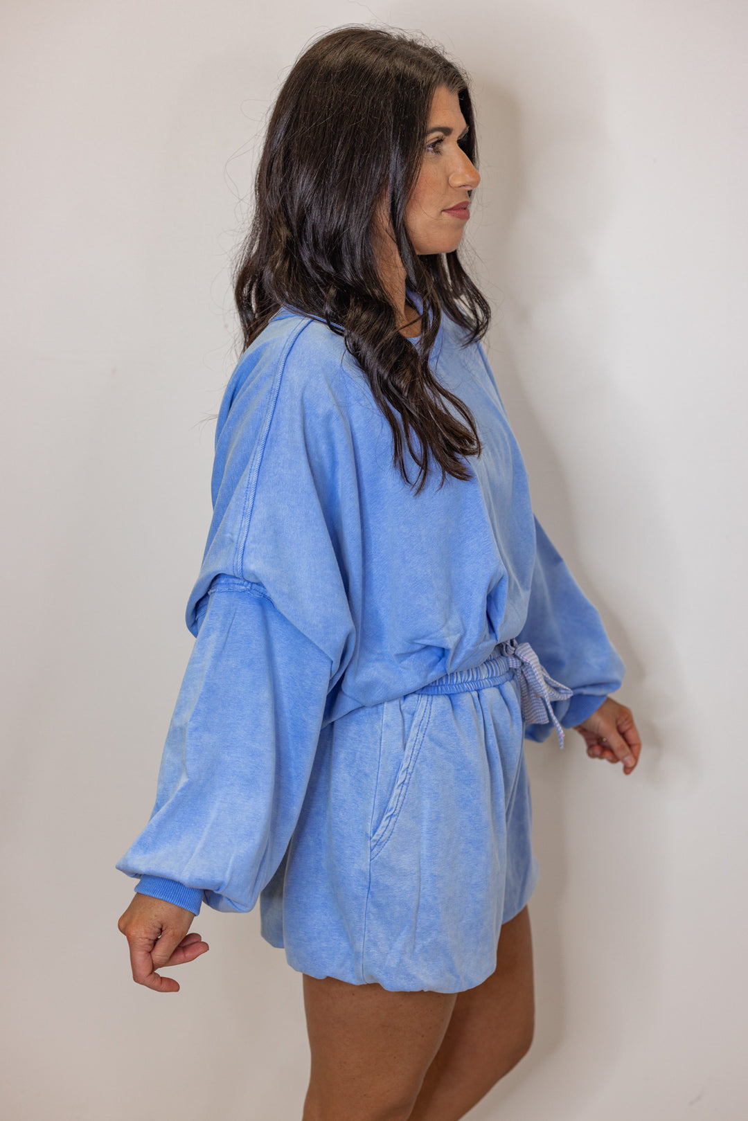 cotton french terry blue cropped pullover