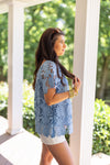 blue crochet lace square neck dressy top