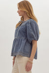 Entro Blue denim tiered babydoll top