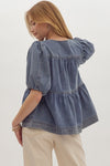 Entro Blue denim tiered babydoll top