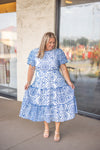 blue embroidered plus size midi dress