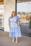 blue embroidered plus size midi dress