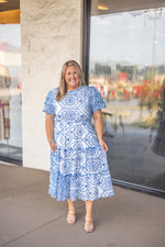 blue embroidered plus size midi dress