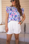 entro blue floral print dressy top