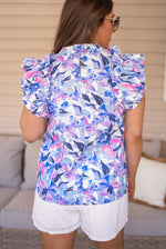 entro blue floral print dressy top