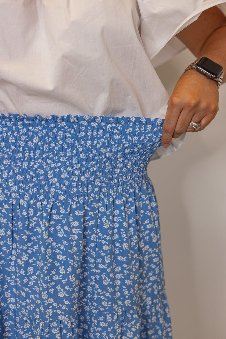Enchanted Florals Blue Midi Skirt