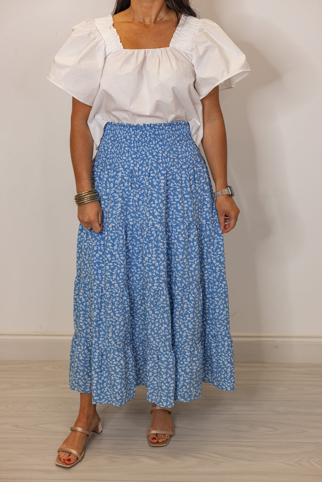 Enchanted Florals Blue Midi Skirt