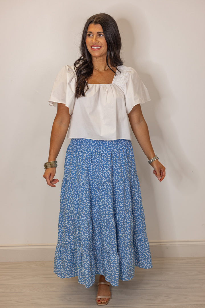 Enchanted Florals Blue Midi Skirt