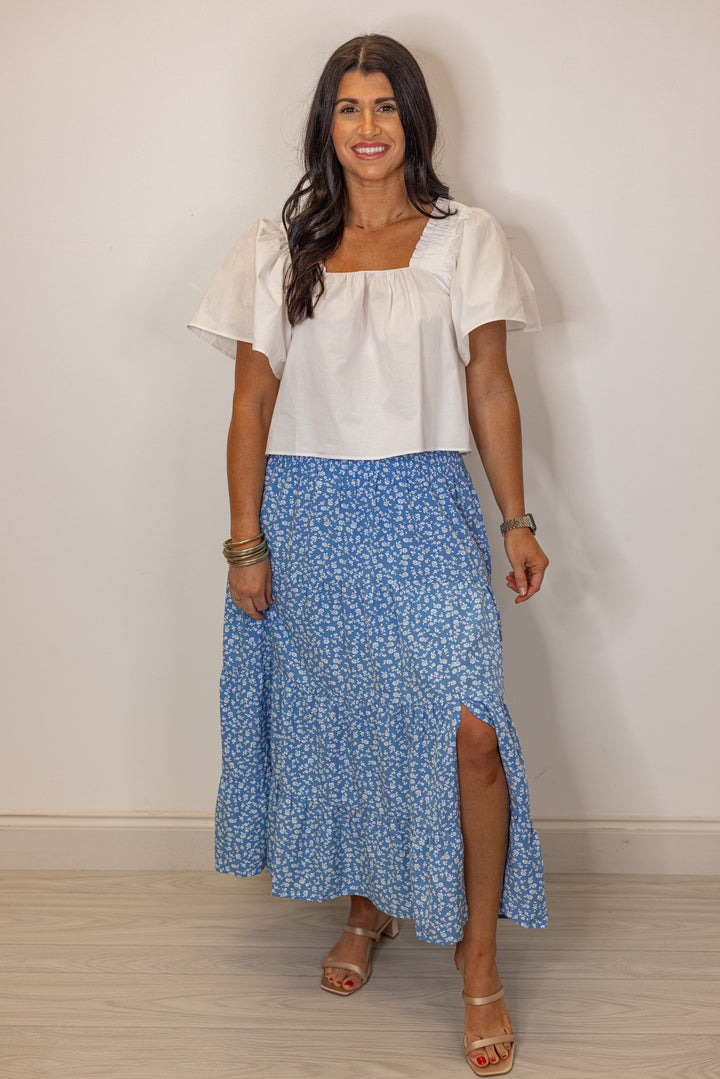 Enchanted Florals Blue Midi Skirt