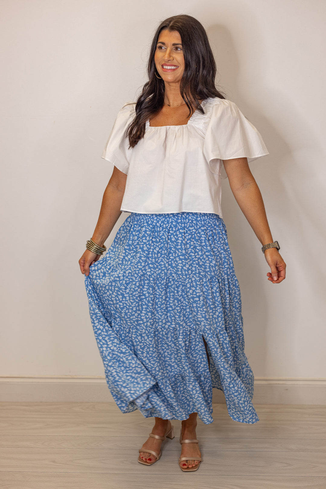 Enchanted Florals Blue Midi Skirt