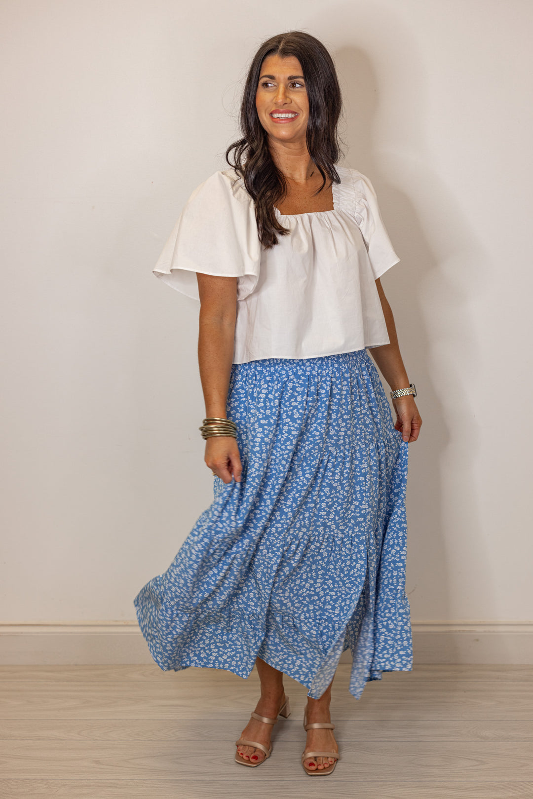 Enchanted Florals Blue Midi Skirt