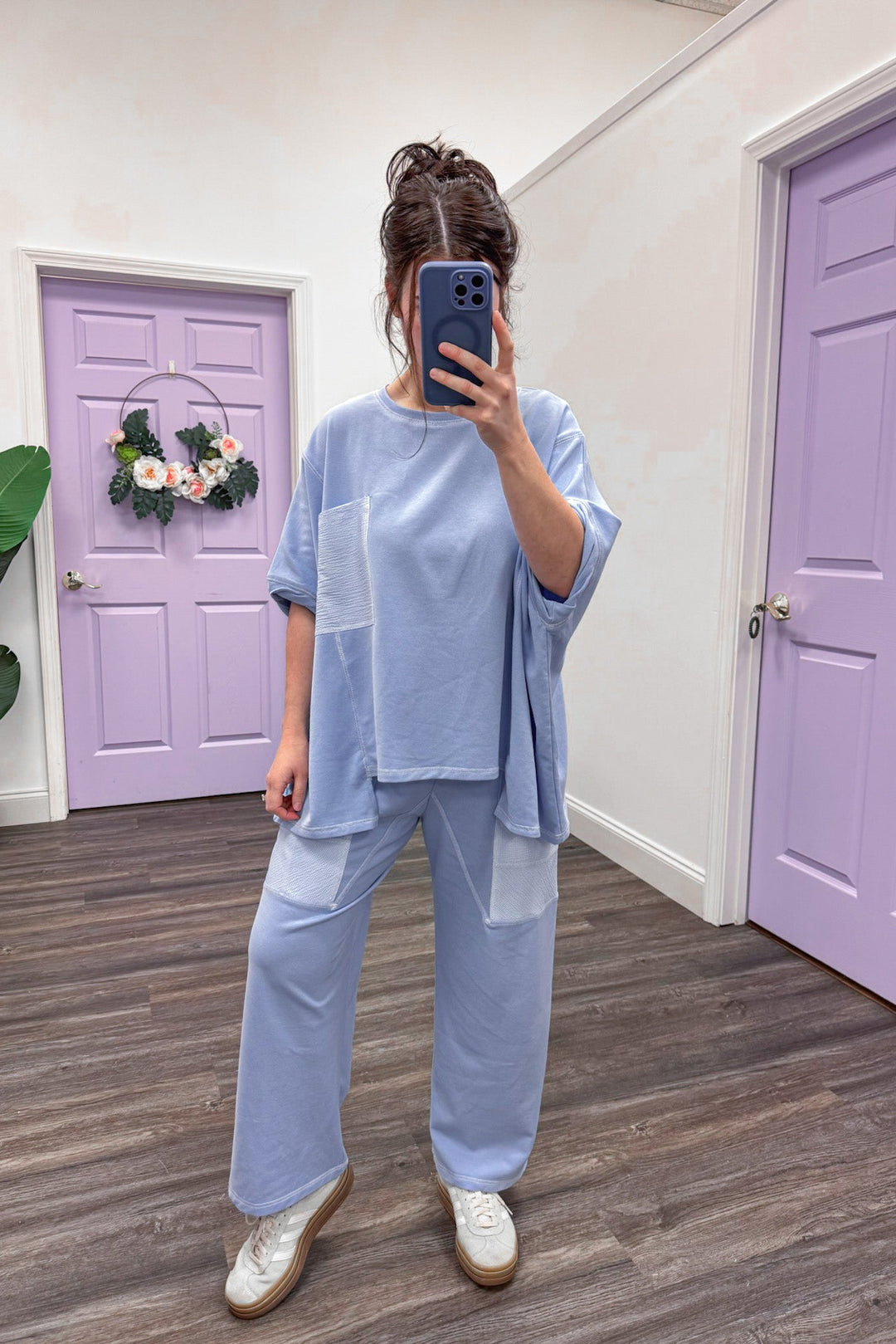 blue gingham pocket matching lounge set