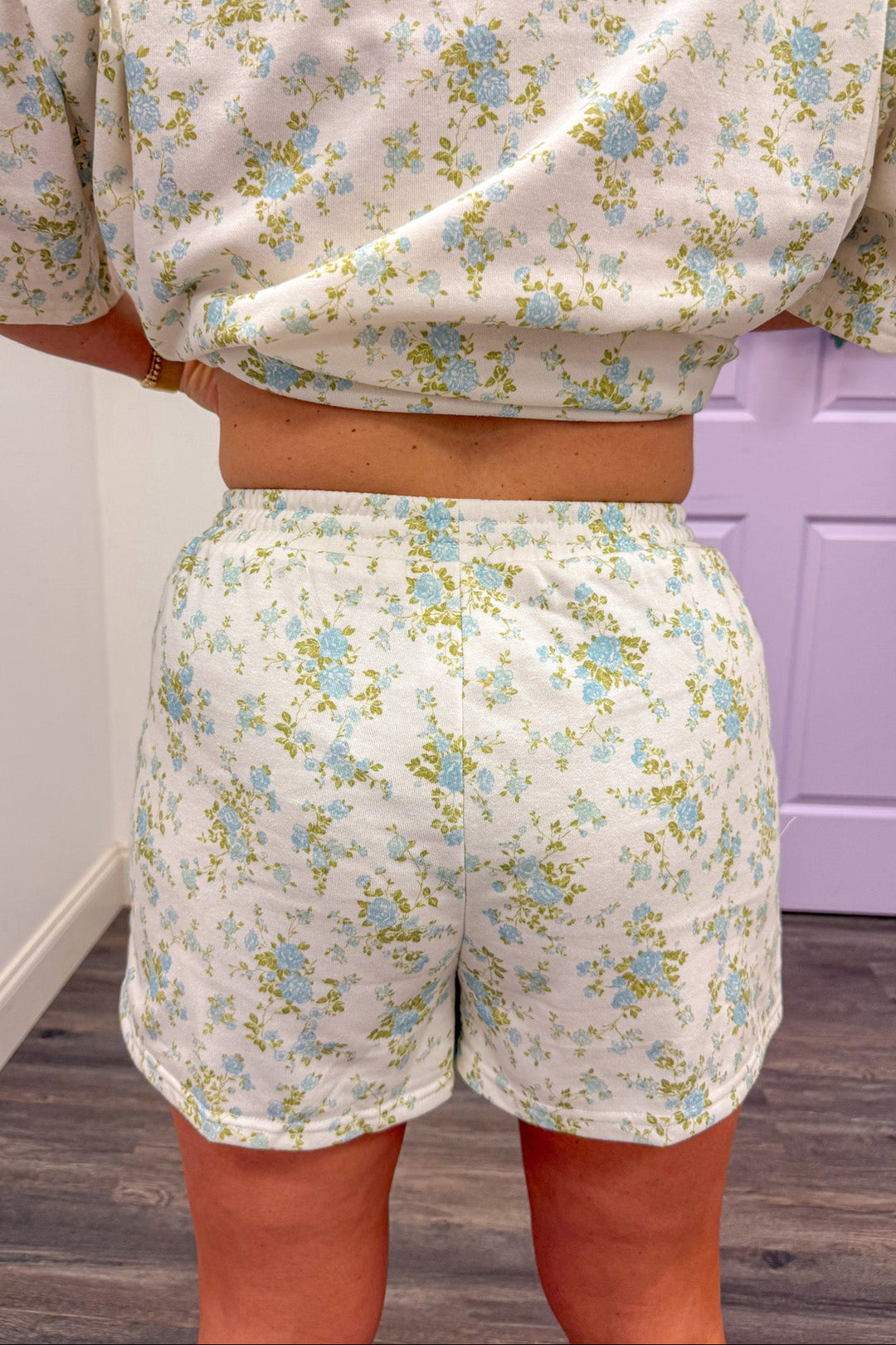 Blue Floral Bouquet Shorts Set