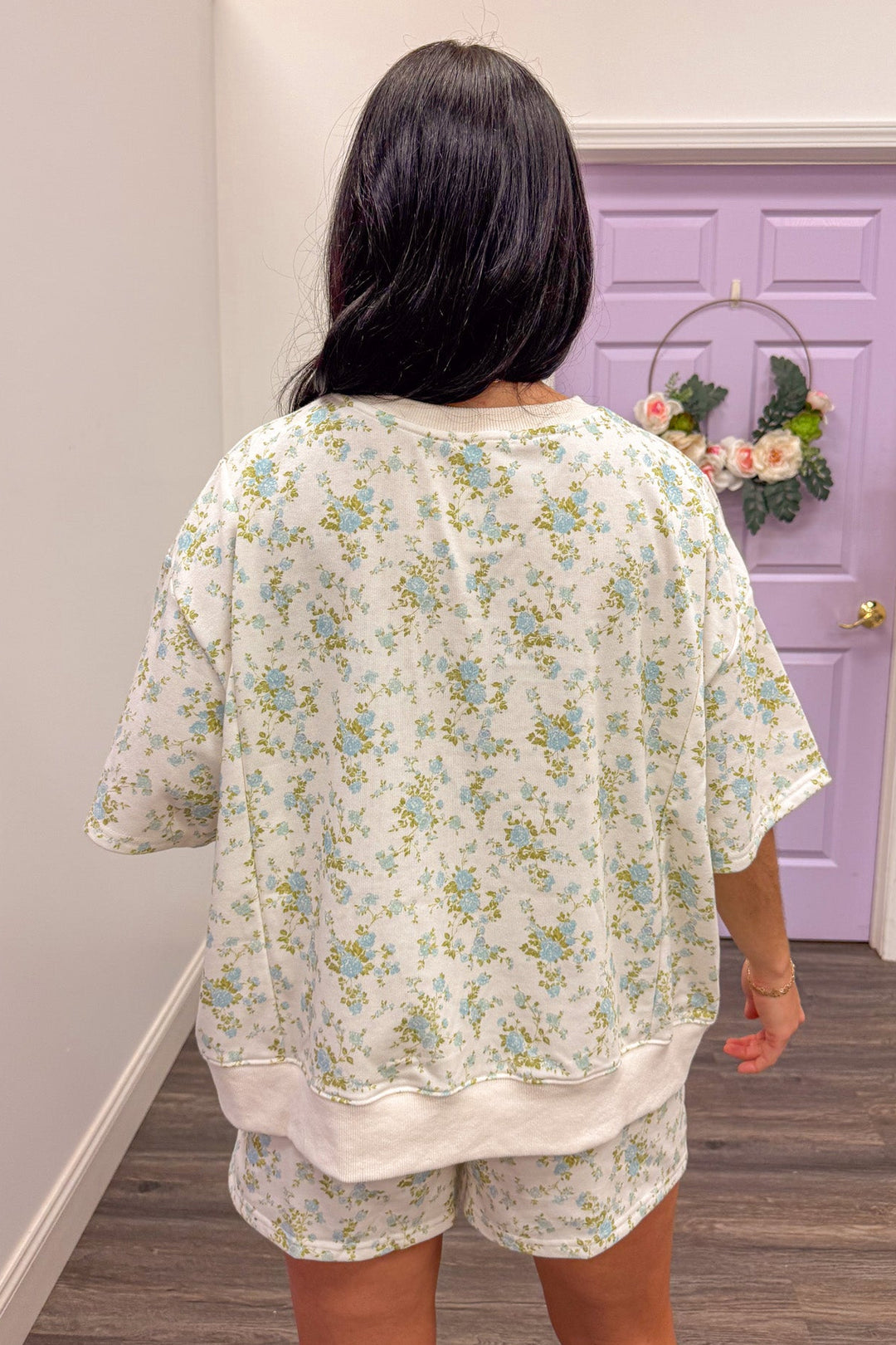 Blue Floral Bouquet Shorts Set