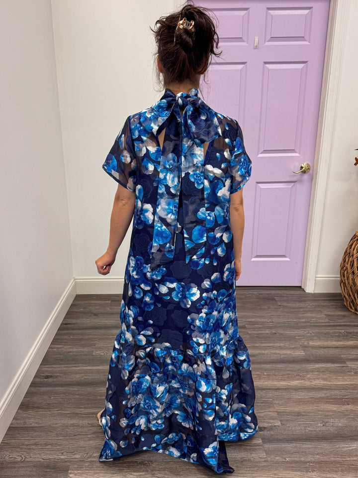 navy blue wedding guest dress back