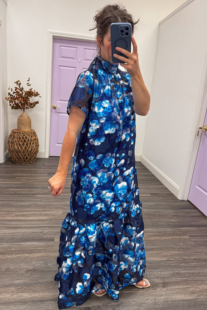 navy blue wedding guest maxi dress