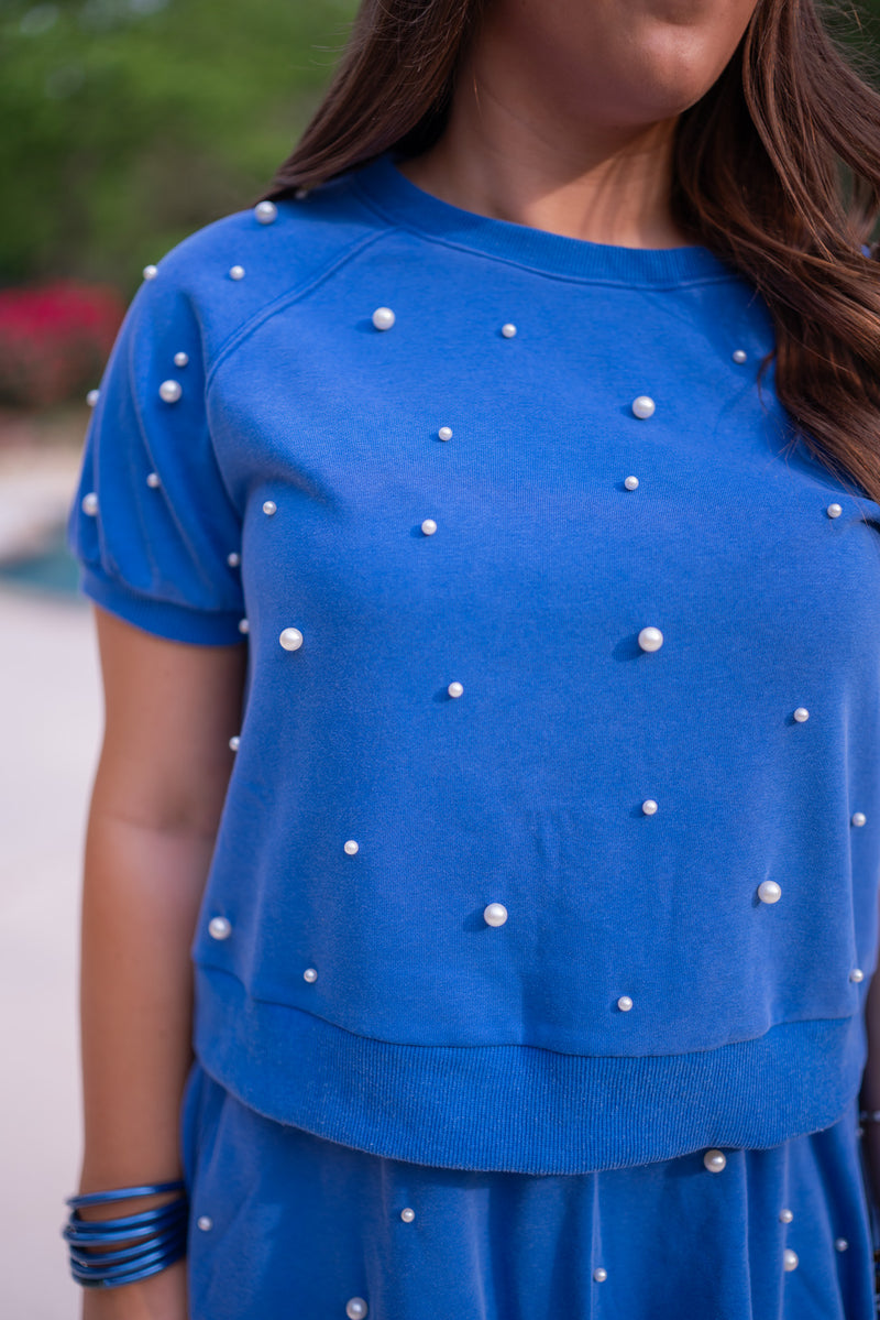 blue pearl terry knit top