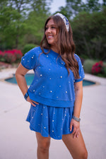 blue pearl terry knit matching skort set