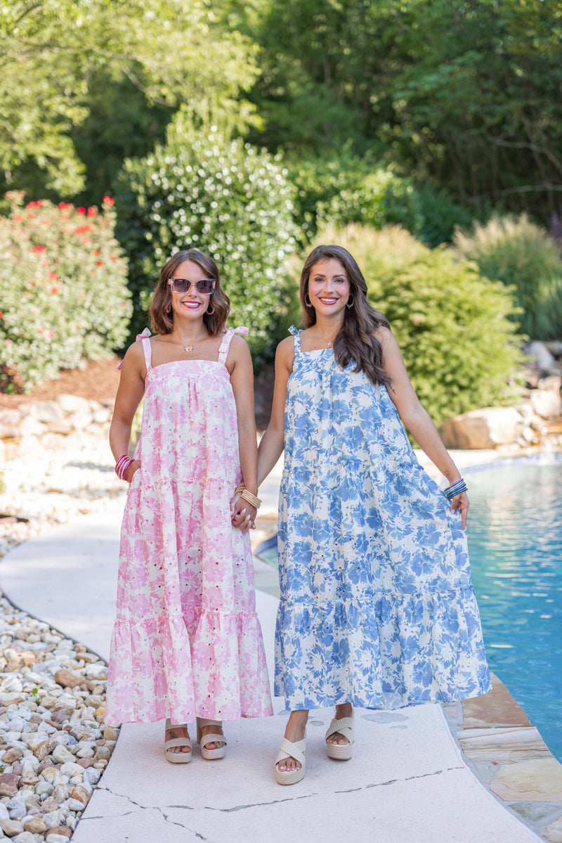 blue floral bump friendly maxi dress