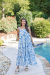 blue floral bump friendly maxi dress