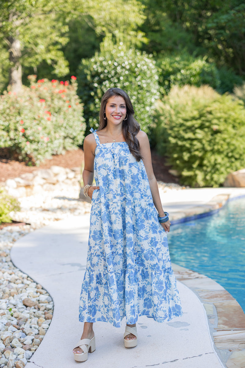 blue floral bump friendly maxi dress