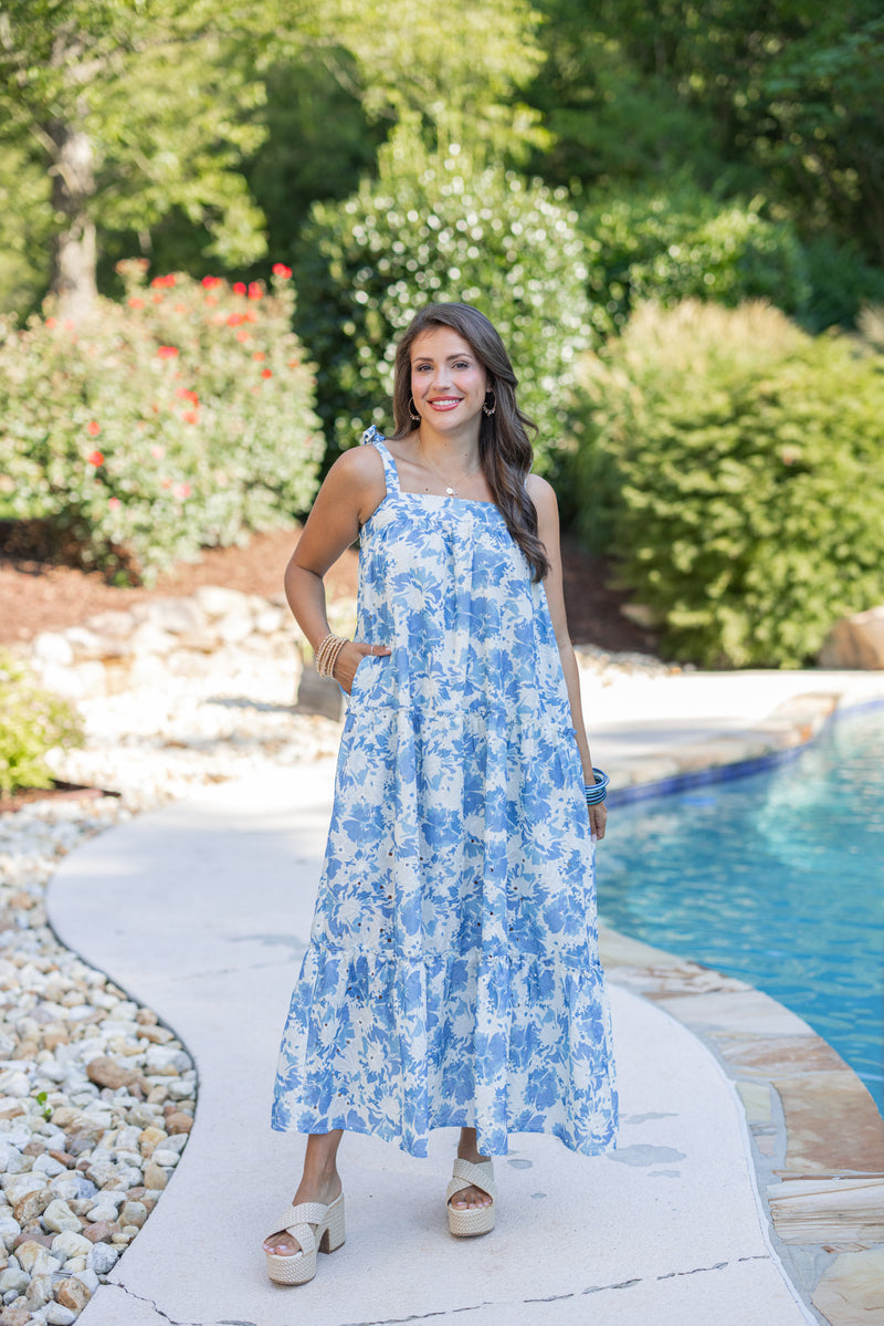 blue floral bump friendly maxi dress