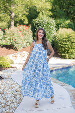 blue floral bump friendly maxi dress