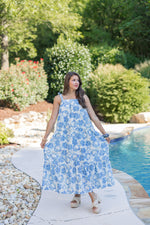 blue floral bump friendly maxi dress