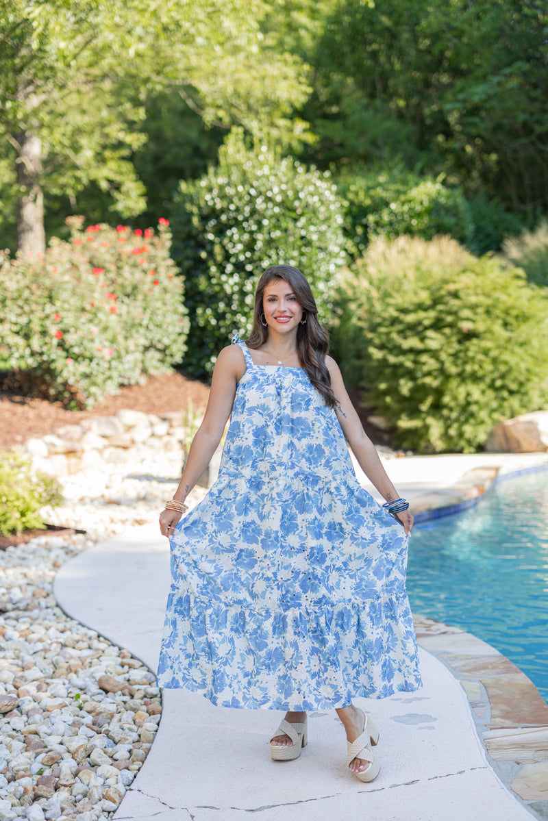 blue floral bump friendly maxi dress