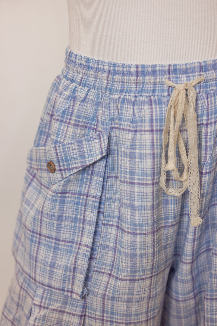 blue plaid balloon jogger pants
