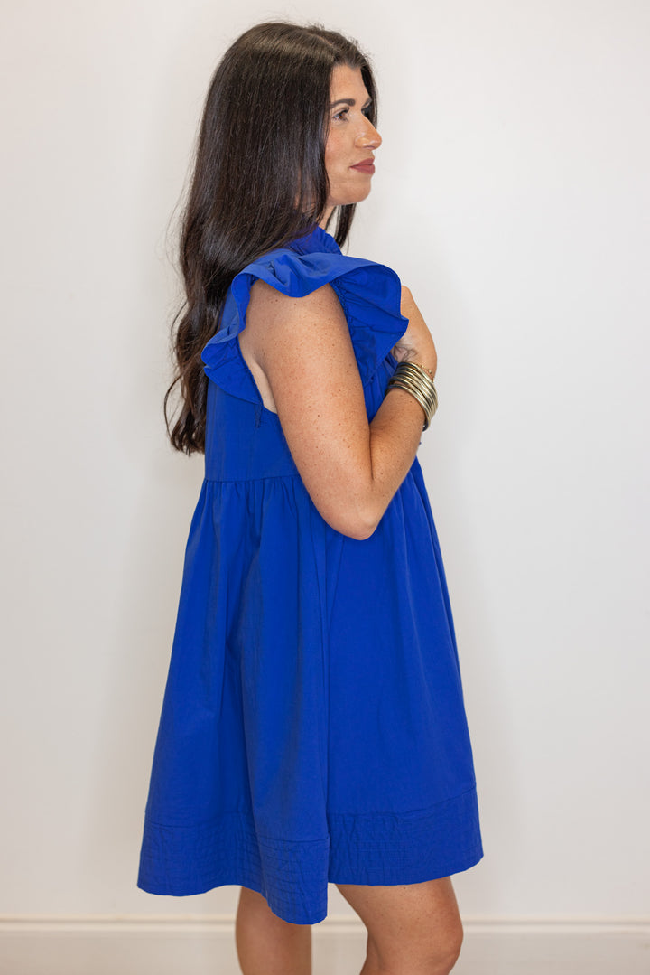 blue cotton babydoll short dress