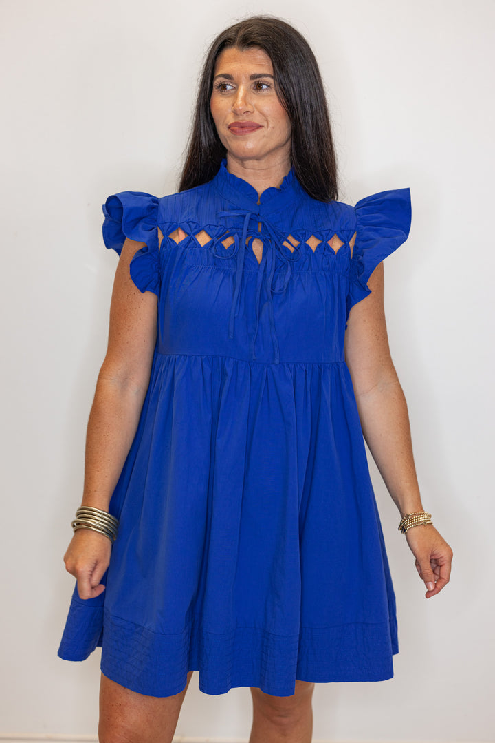 blue cotton babydoll short dress