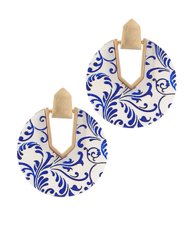 Blue Pattern Dangle Earrings