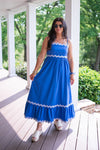 blue scalloped ric rac maxi dress