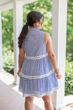 blue striped ric rac babydoll dress